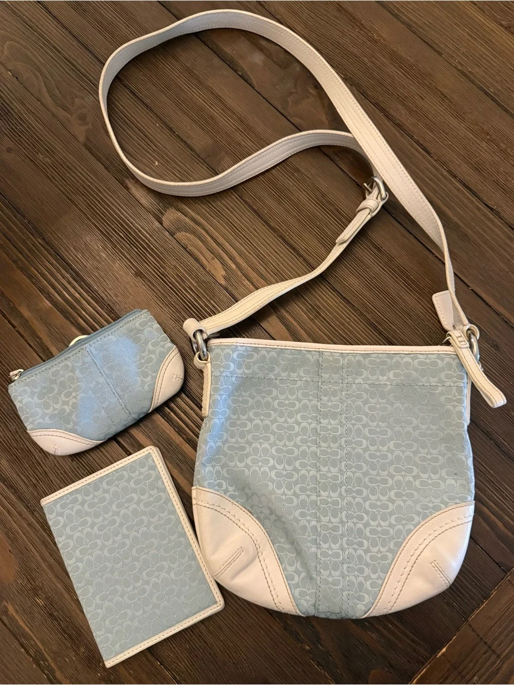Coach Light Blue and Cream Signature Crossbody